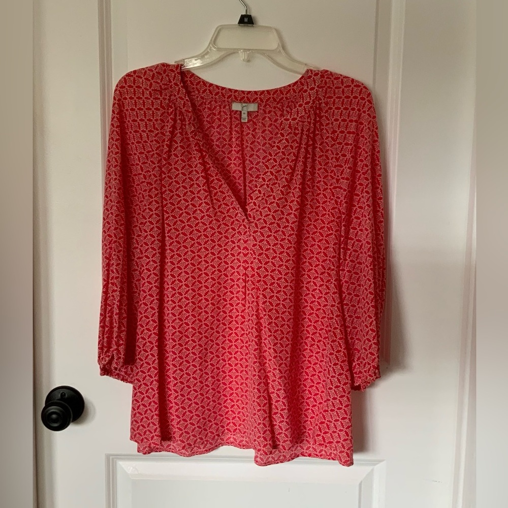Joie 100% Silk Red White Blouse-Size M